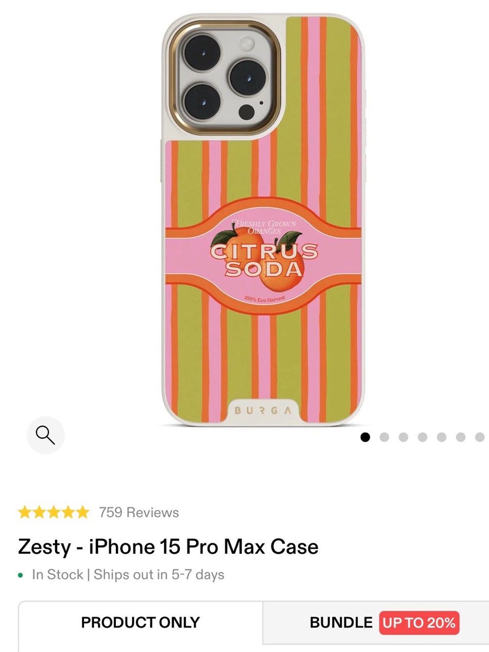 Never used Burga Zesty Citrus Soda iPhone 15 Pro Max Case - Pink & Green Stripe